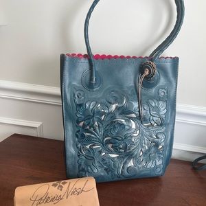 Patricia Nash NWT Burnished Tooled Collection Indigo CAVO Tote